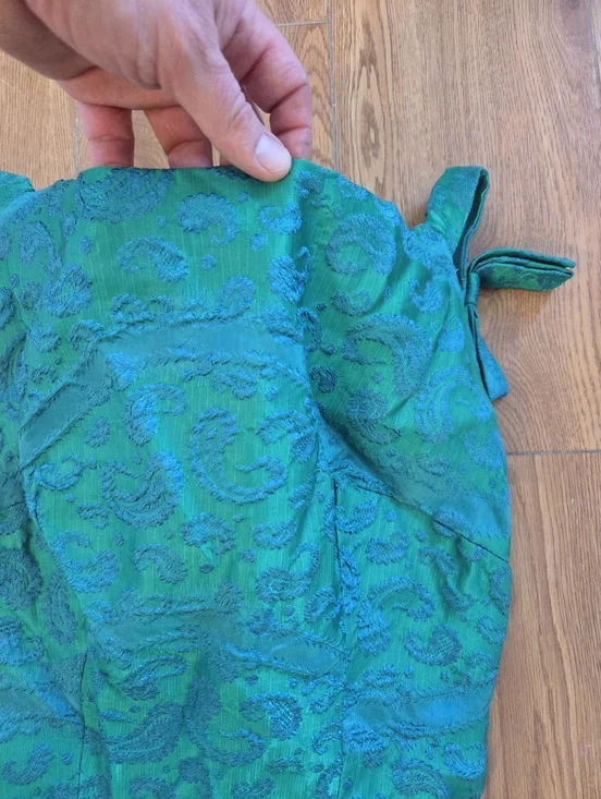 Vintage 1950s RAPPI Emerald Green Floral Brocade Gown - Rare 25" Wasp Waist - Picture 6 of 16